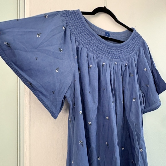 Old Navy Blue Floral Embroidered Smocked Mini Dress Plus Size 2X Boho Pockets - Picture 3 of 10